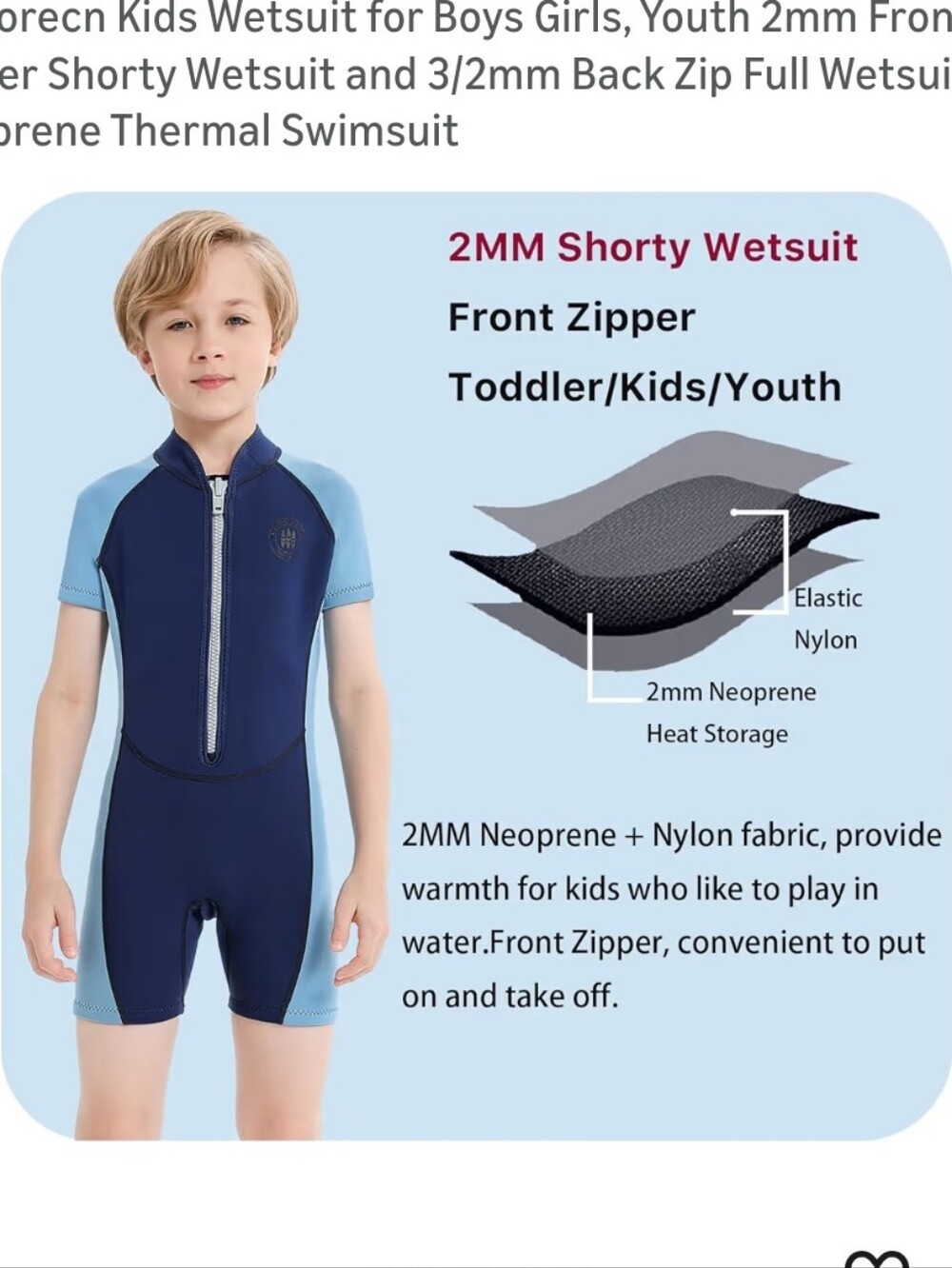 Children's Shorty Neoprene Wetsuit - Navy & Light Blue - Picture 7 of 7